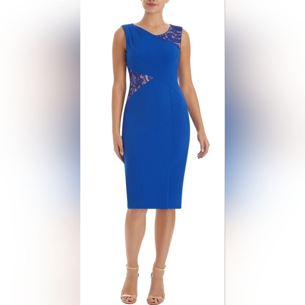 Jax Black Label Blue Lace Detailed Sleeveless Sheath Dress Size 12